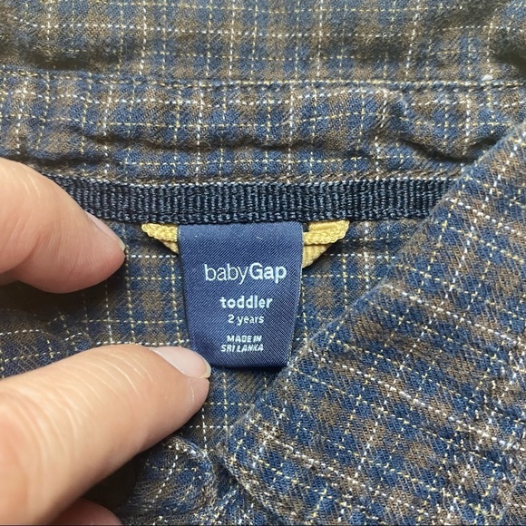Baby Gap Boys Blue & Brown Checkered Button Down Size 2 - Picture 3 of 5